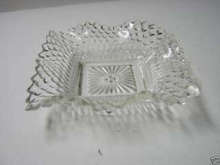 Vintage Clear Cut Glass Square Shape Flared Dish  