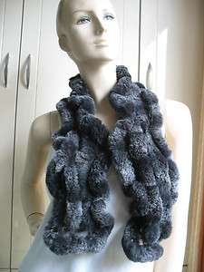 Wonderful 100% hand made rabbit fur scarf/dark gray  