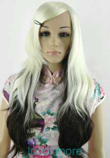 Stylish long Wavy black White Mix Women wig + cap HD10  