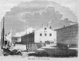 SING SING STATE PRISON, NEW YORK 1855 ANTIQUE ENGRAVING  