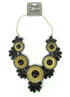 Zad Gold Tone Metal Bib Necklace XL Pick Blk Jade Wht or Orange Beads 