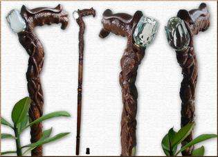 GRIZZLY BEAR ECO HANDCARVED WOODEN WALKING STICK CANE  