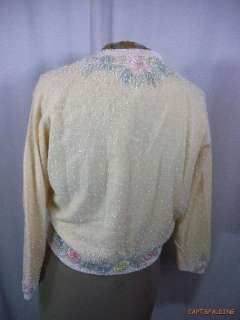 Vtg 50s 60s. Heavily Beaded Cardigan Sweater 38. Wool/Cashmere 