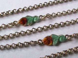   Edwardian Silver Gilt 800 Enamel Long demi guard Chain Necklace  