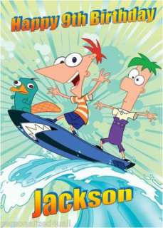 PHINEAS AND FERB Personalised BIRTHDAY CARD A5 Surf Blu  