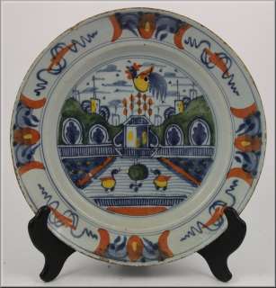 18thC Polychrome Enamel Painted Delft Pottery Plate  