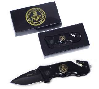 BLACK MASONIC FOLDING RESCUE POCKET KNIFE MASONS 732308722864  