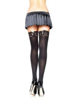 Opaque Thigh High Stockings with Corset Lace Top for Halloween   Pure 