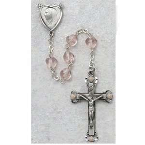  Sterling Silver Pink Heart Rosary Rosaries Deluxe Crucifix & Center 