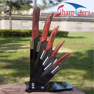 black Ceramic blade chefs knives wooden handle with a fan 