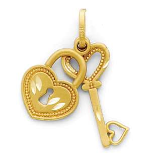 14 Karat Solid Gold Diamond cut Polished Lock And Key Charm Pendant