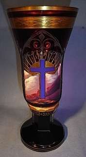   OBERAMMERGAU PASSION PLAY GOBELT RUBBY RED GLASS ANTIQUE GERMAN 1930