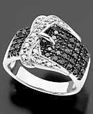    Diamond Ring Sterling Silver Black and White Diamond Buckle 3 