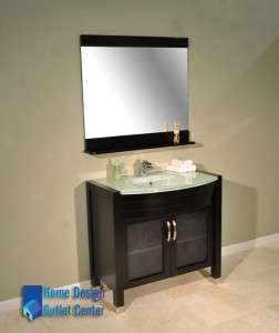 36 Single Sink Bathroom Vanity Cabinet Modern W/ Mirror + Glass Top 