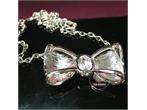 LARGE SILVER CRYSTAL PAVE BOW STATEMENT NECKLACE A25  