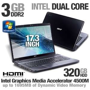 ACER 17.3 2.2GHz DUAL CORE HDMI WIN 7 LAPTOP NOTEBOOK