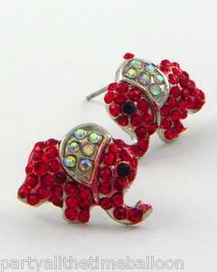 ALABAMA crimson TIDE silvertone RED BLING ELEPHANT Earrings  