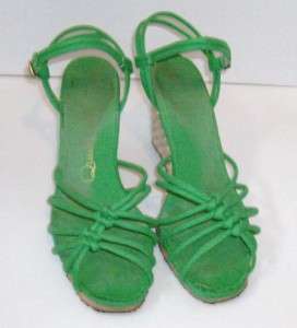   Craft, Italy, Green Canvas Wedge Sandals, Adj Ankle Strap 9 10M  
