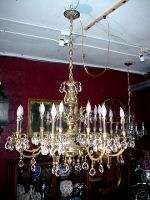 Antique 16 Light Brass and Crystal Chandelier  