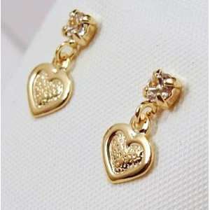 BABYS OR TODDLERS 18K SKILLUS GOLD HEART & CZ STUD EARRINGS WITH 