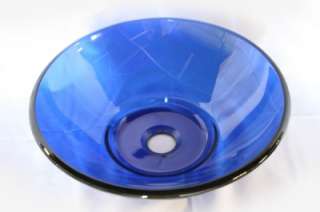 Bathroom Vanity Transparent Blue Glass Bath Vessel Sink Bowl Basin