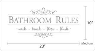 Bathroom Rules   wash   brush   floss   flush Vinyl Wall Quote Decal 