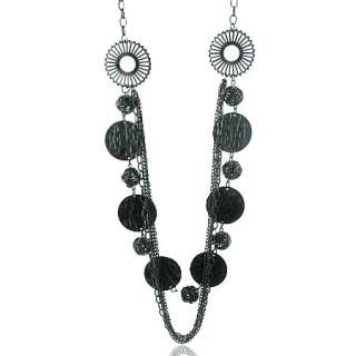 N511 MULTI LAYER BLACK CHAIN w/ HOLLOW BALL / DISCS NECKLACE  