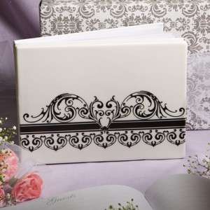 BLACK & WHITE DAMASK WEDDING GUEST BOOK AND PEN SET  
