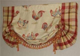 Custom French Country Balloon VALANCE Curtain Red Gold Rooster Toile 