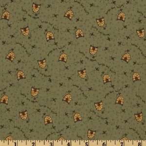  44 Wide Secret Garden Beehive Olive Fabric By The Yard 