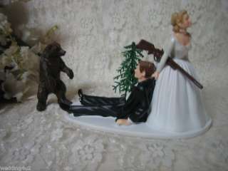 FUNNY WEDDING HUNTER HUNTING CAKE TOPPER GRIZZLY BEAR  