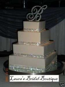 Silver Rhinestone Crystal Wedding Cake Ribbon Bling  