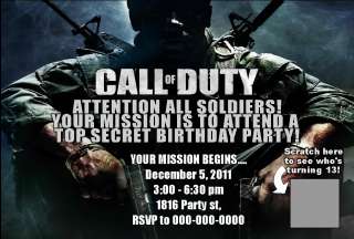 CALL OF DUTY MW3 ( Modern Warfare 3 ) BIRTHDAY PARTY INVITATION 