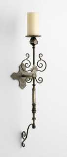 Ancient Shield Iron Wall Candle Sconce Old World Scroll  