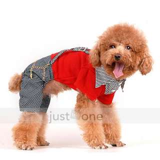 fashion casual pet dog cat apparel clothes red shirt jean stripe pants 