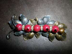 Hand made Red Caterpillar on Leaf Pin Brooch  Fun  