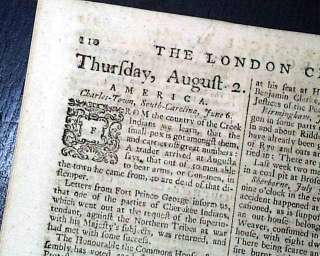   England Newspaper CHEROKEES & Creek INDIANS Pre Revolutionary War UK