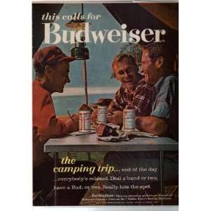   1963 Budweiser Magazine Ad Camping Trip Laminated