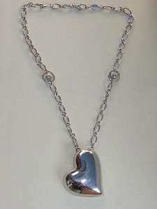 Chunky Sterling Heart Necklace Signed Milros Italy  