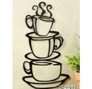 CAFE COFFEE DECOR METAL STACKED COFFEE CUPS WALL ART  
