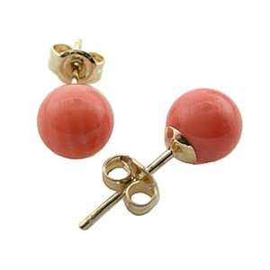  Pink Coral Stud Earrings, 14k Gold Jewelry