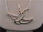 Silver sparrow swallow bird cutout outline necklace 2 wide 18   20 