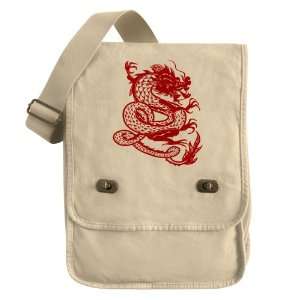  Messenger Field Bag Khaki Chinese Dancing Dragon 