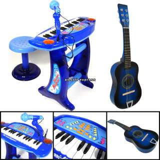 Kids Children Electric Piano Set & Acoustic Guitar   Blue Color