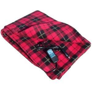 Heated Fleece Travel Electric Blanket 12 Volt Red Plaid  
