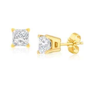    Yellow Gold 1/2 Ctw Princess Cut Diamond Stud Earrings Jewelry