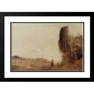 Corot, Jean Baptiste Camille 38x28 Framed and Double Matted Morning by 