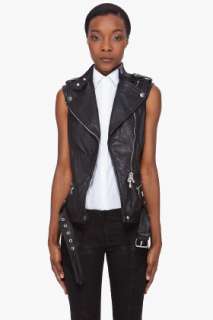 Pierre Balmain Black Leather Biker Vest for women  