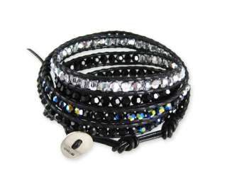 NEW Chan Luu Swarovski Crystal Black Mix Black Leather Wrap Bracelet 