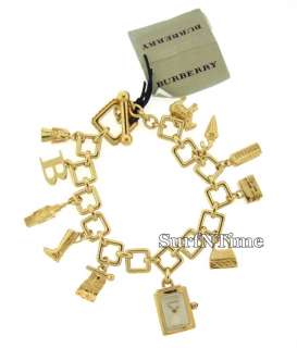 New Burberry Ladies Classic 18K Gold Plated London Charm Bracelet 